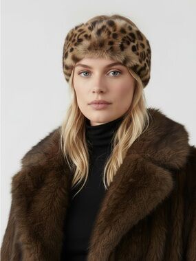 Zara Faux Fur Leopard-Print Headband in Brown and Black